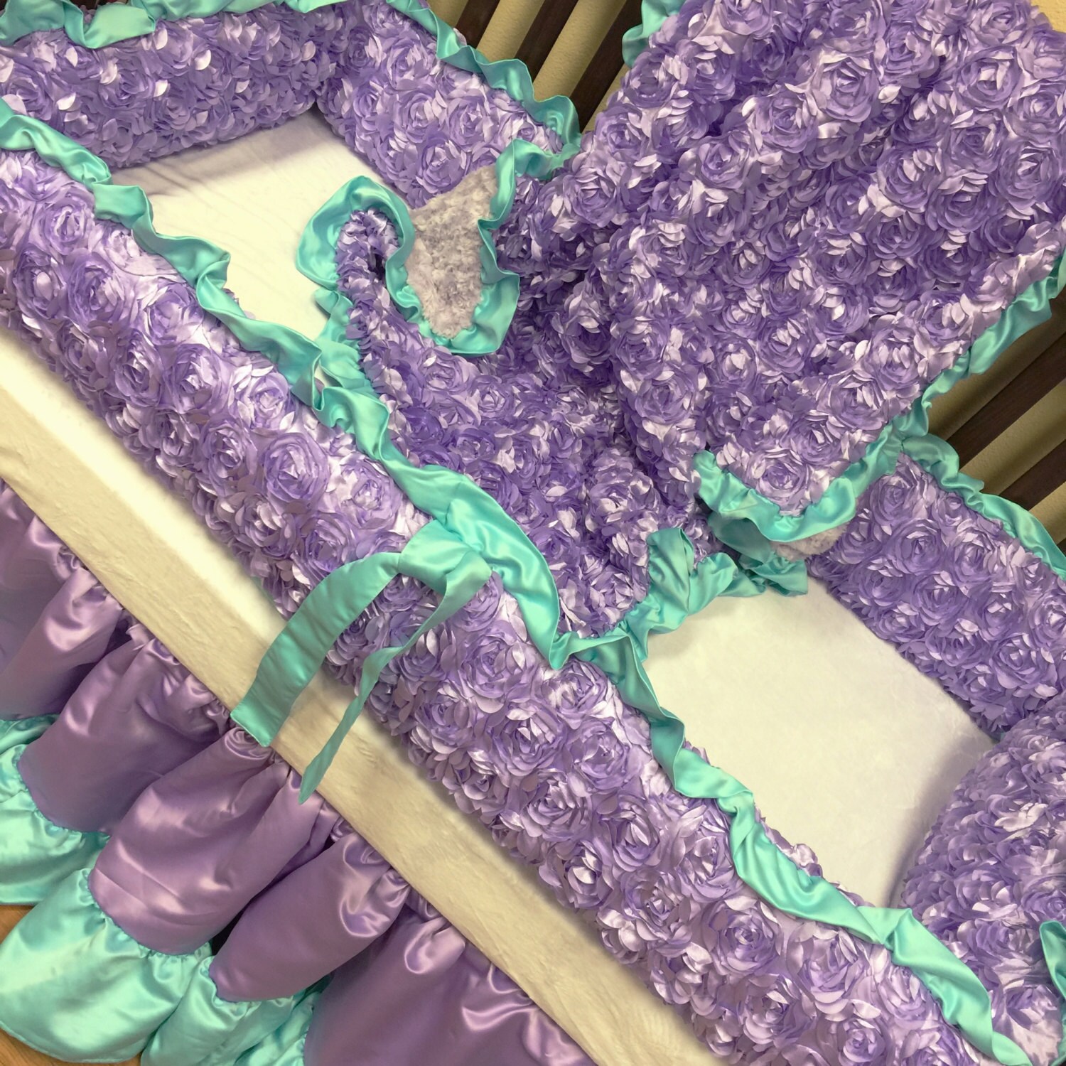 Lavender Aqua Satin Rosette Crib Set. Etsy