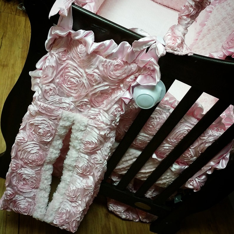 Pink Satin Rosette Crib Set. White Minky Rosebud. Etsy