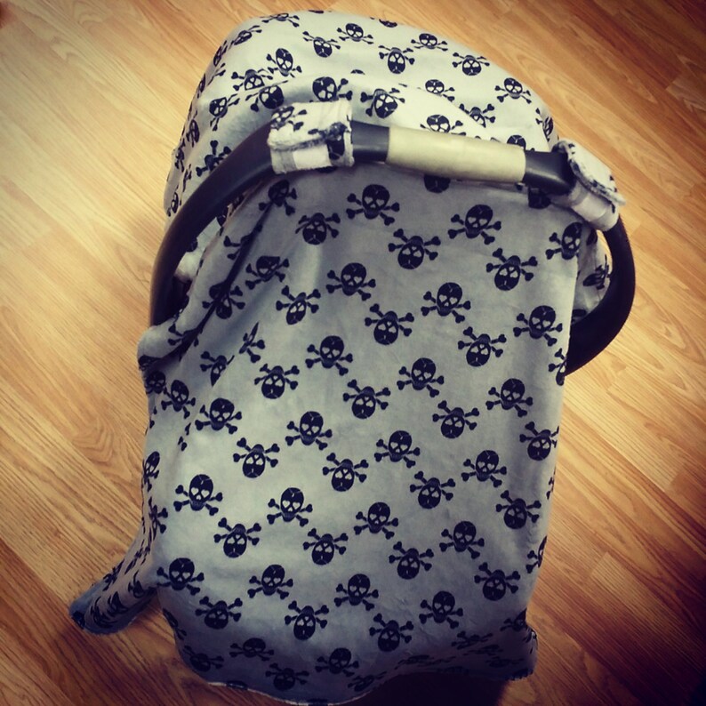 Grey Skull Minky Car Seat Canopy Tent