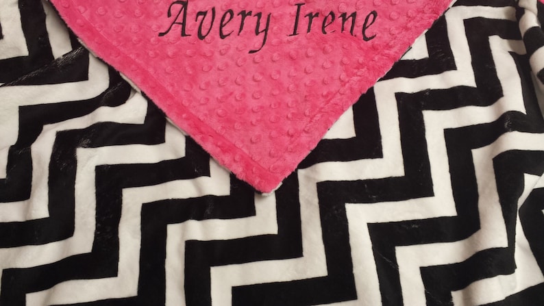 Minky Baby Blanket You choose color backing You choose size. Fuschia Chevron