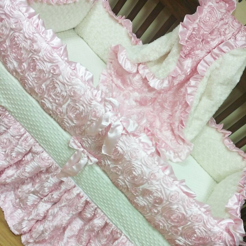 Pink Satin Rosette Crib Set With Fuchsia Minky. Etsy