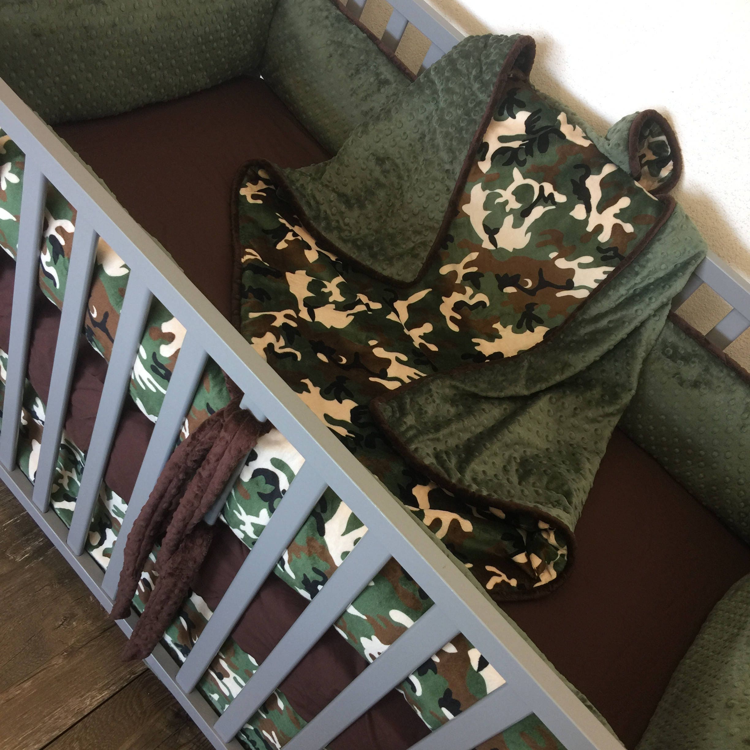 Camo Camoflauge Army Military Crib Set Olive