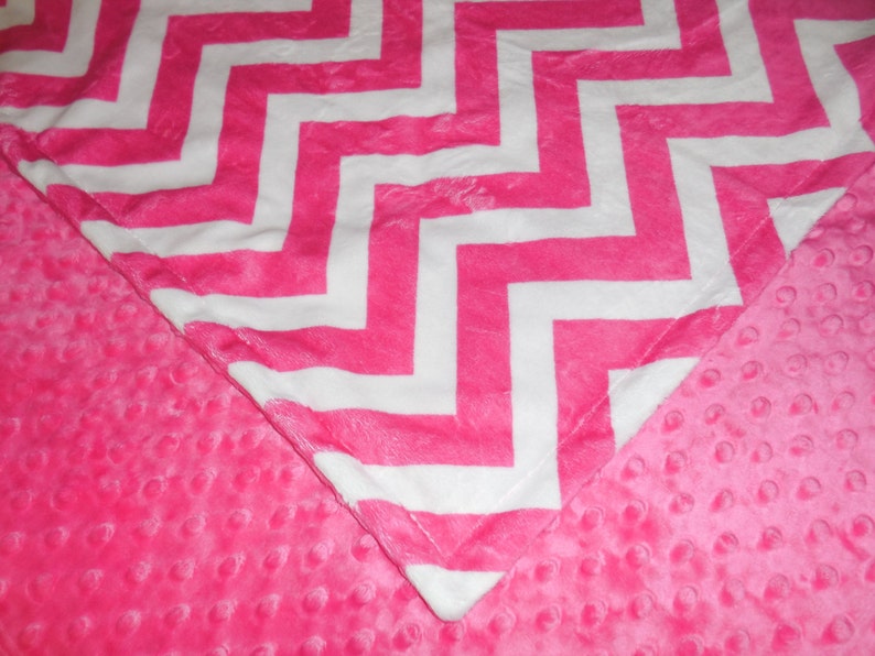 Minky Baby Blanket You choose color backing You choose size. Fuschia Chevron