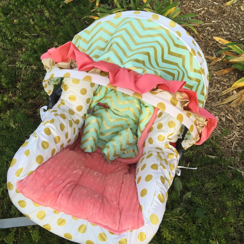 Mint Coral Gold Infant Car Seat Replacement Cover. You Etsy