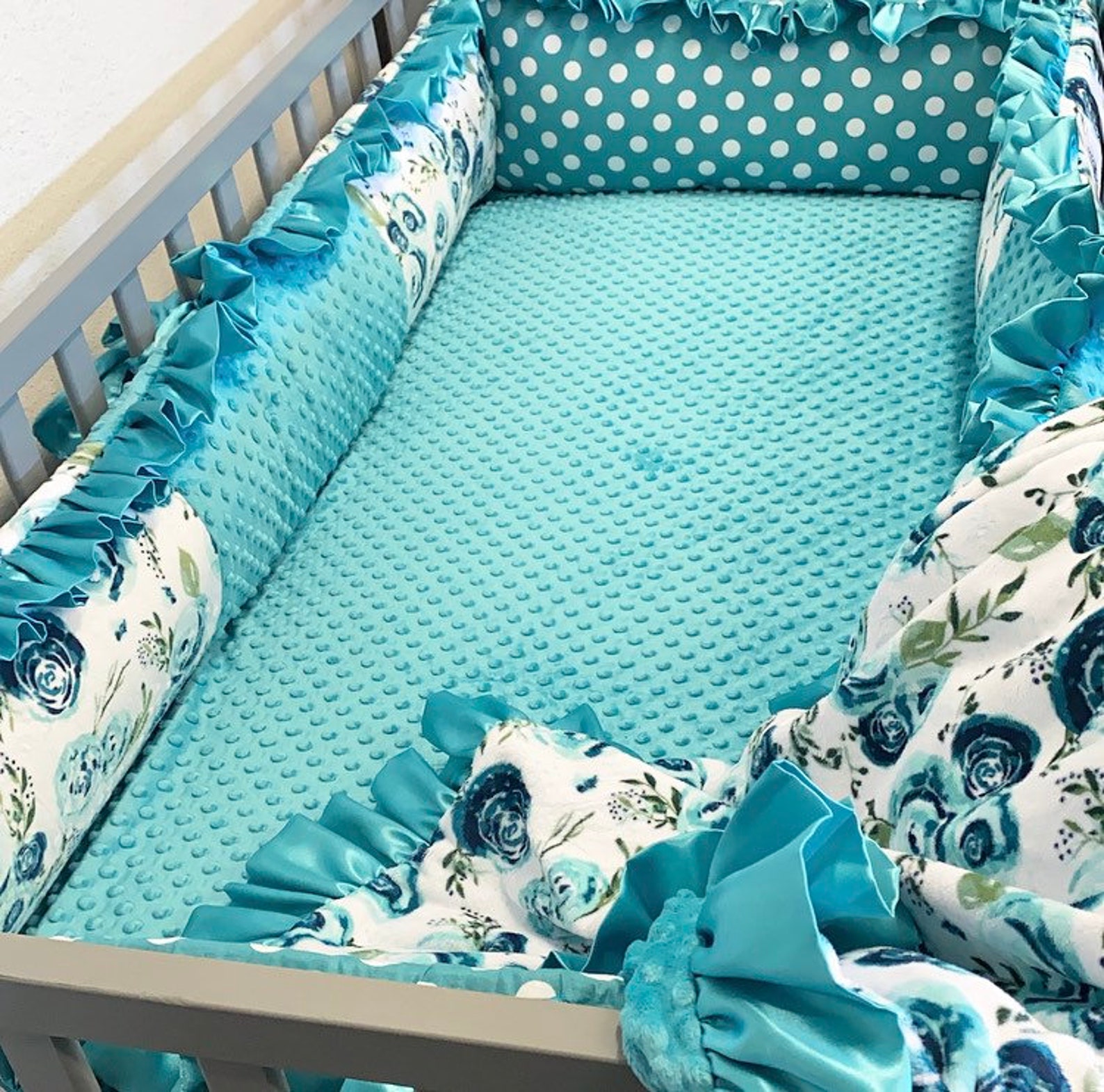 Teal Floral Baby Bedding. Baby Girl Crib Bedding. Floral Crib Etsy