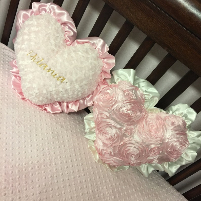 Pink Satin Rosette Crib Set. White Minky Rosebud. Etsy