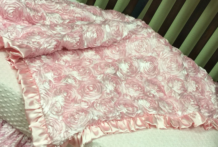 Satin Rosette Baby Blanket. Several Colors Available. Baby Etsy