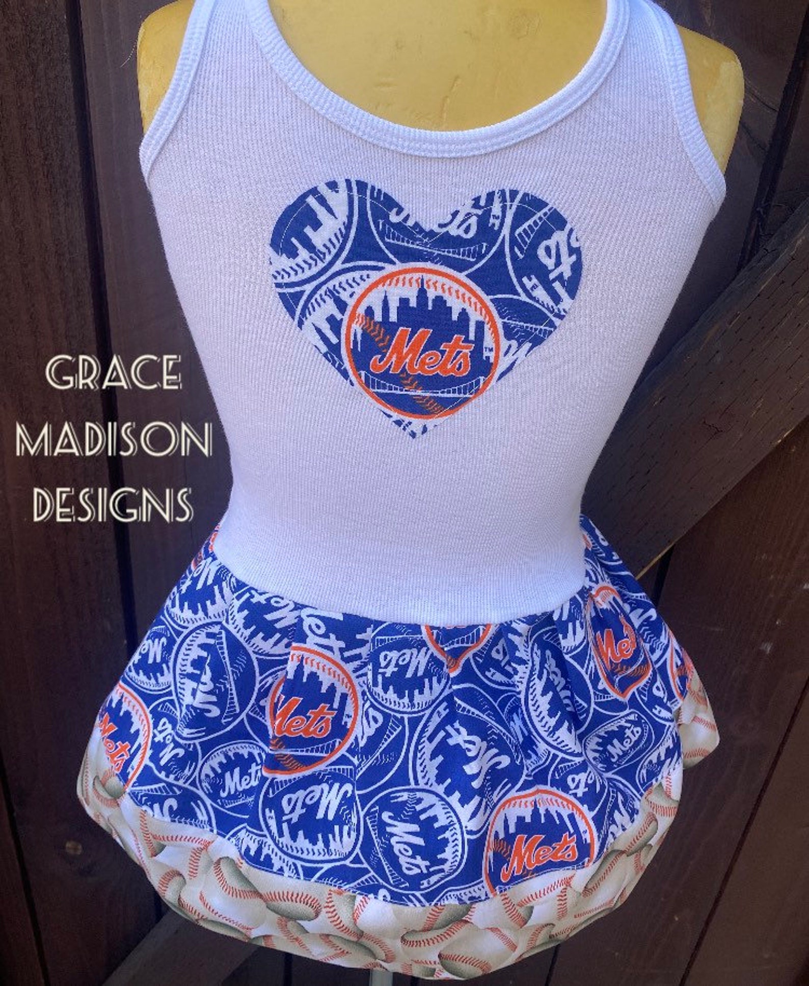 Baseball Dress. Made with New York Mets fabric. Girls dress Etsy