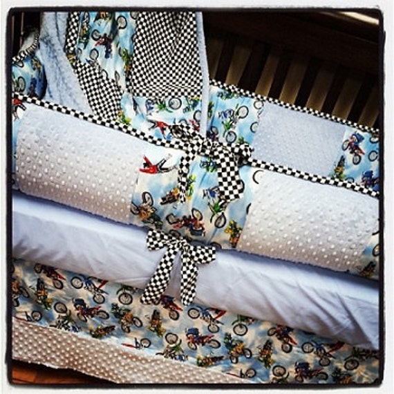 Motocross Dirt Bike Crib Set Baby Blue Checkers Several Etsy