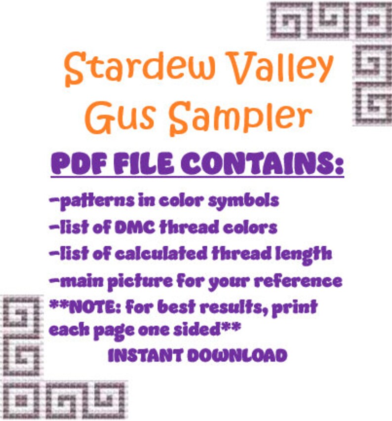 Stardew Valley Gus Sampler Cross Stitch Sampler Instant Download Etsy