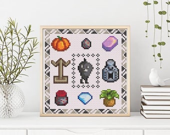 Stardew Valley Krobus Sampler - Cross Stitch Sampler - Instant Download