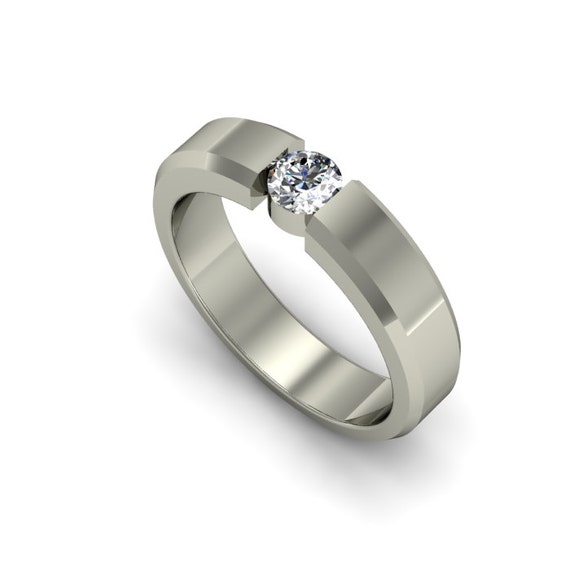 Men's Single Stone Diamond Wedding Band - Etsy Australia