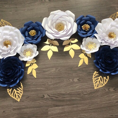 Gold Navy Royal Blue Cobalt Large Paper Flowers Wall Decor Etsy