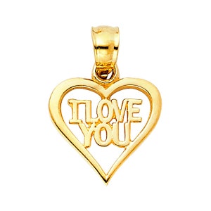I Love You Heart Pendant 14K Yellow Gold / Pendant Necklace