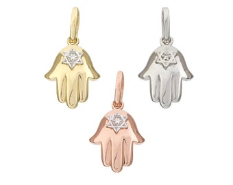 Diamond Hamsa Charm 14K Gold, Diamond Charm, Necklace Diamond Hamsa Charm