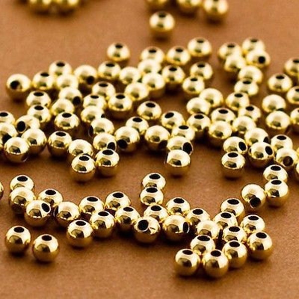 10Pcs granos redondos lisos en oro de 14 quilates