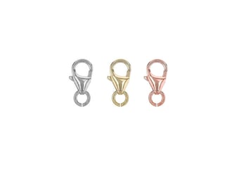 Chiusura a moschettone in oro bianco 14 carati con anellino, chiusura per collana e bracciale
