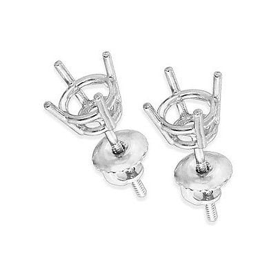 14K White Gold 4-Prong Pre-Notched Cup Stud Earrings Settings – Mountings For 2 Stones