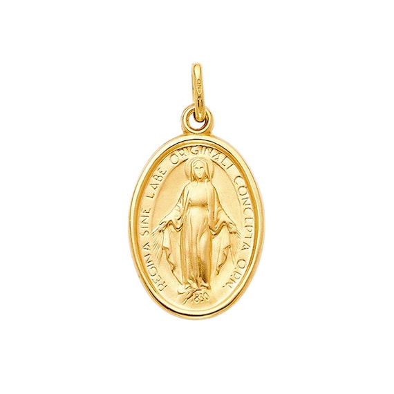 Medalla Orando Manos Virgen Maria en Oro Amarillo de 14 Kilates 