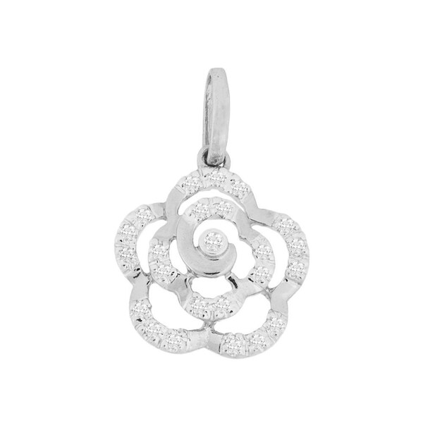 Natural Diamond Rose Flower Charm 14K Gold For Necklace, Natural Diamond Flower Pendant 14K Gold