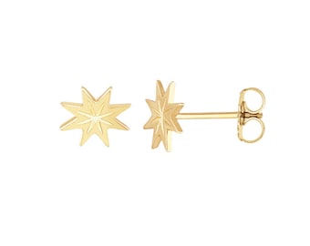 14 Karat Yellow Gold Starburst Stud Earrings / 14K yellow gold stud earrings