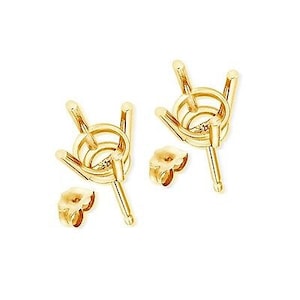 4 Prong Basket Stud Earrings Mounting 14K White Gold