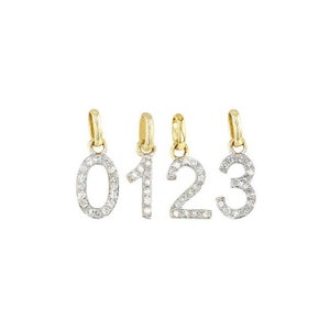Block Number Diamond Charm in 14K Gold, Diamond Charm, Number Charm, Delicate Charm