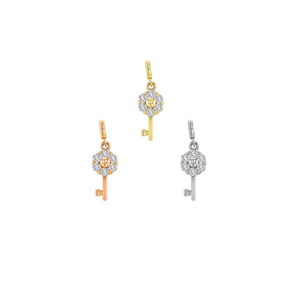 Delicate Diamond Key Charm 14K Gold For Necklace and Bracelet