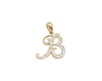 14K Yellow Gold Diamond Initial Pendant, Initial Necklace, Diamond ...