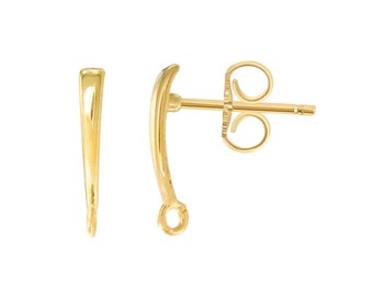 14 Karat Yellow Gold Curved Stud Earrings With Open Ring / 14K yellow gold stud earrings