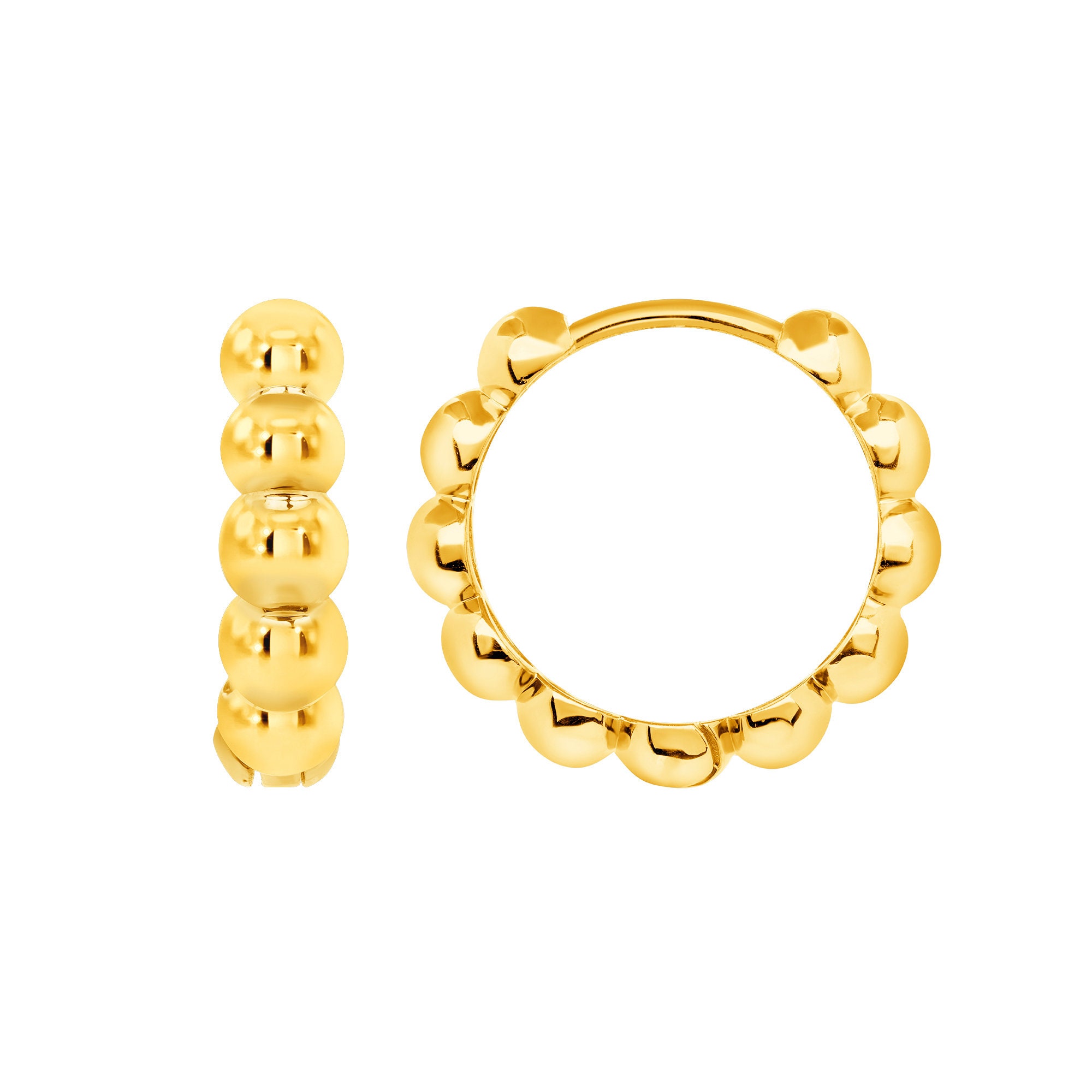 Bead Huggie Hoop Earrings 14K Yellow Gold