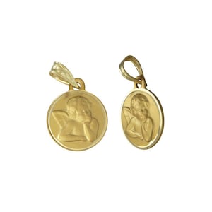 14K Gold Yellow Round Angel Pendant For Necklace