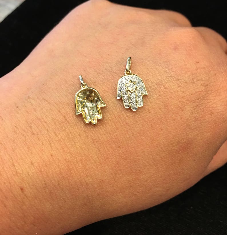 14K Gold Hamsa Diamond Charm Pendant, 0.08 CTW image 1
