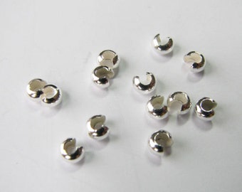 100 Pcs 3mm solid 925 sterling silver round CRIMP BEAD COVER