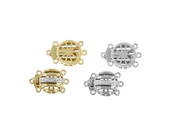 3 Rows Diamond Accent Flat Round Bead Clasp in 14K Gold