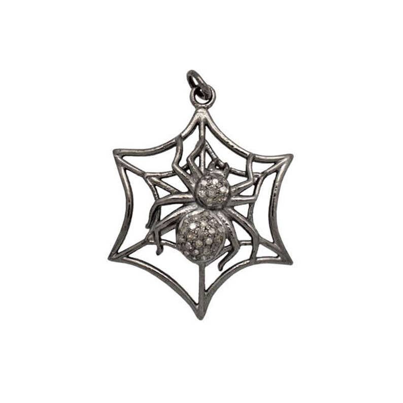 Pave Diamond Spider Charm Sterling Silver