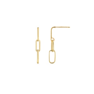 Solid 14K Yellow Gold Paperclip Stud Earrings, 14K Yellow Stud Earrings, Paper Clip Earrings