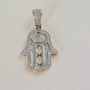 Diamond Hamsa Pendant 10K Gold, Diamond Charm, 10K Diamond Hamsa Charm