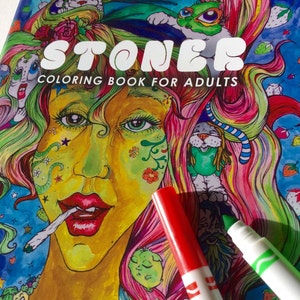 Stoner Coloring Book for Adults, weed stuff, adult coloring book, stoner gift, pot leaf, marijuana art image 1