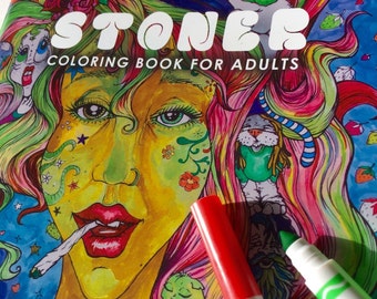 Stoner Coloring Book for Adults, weed stuff, adult coloring book, stoner gift, pot leaf, marijuana art