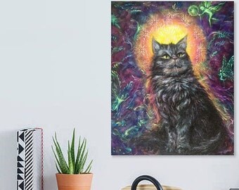 Cat Lover Gift, Cat Decor, Cat Art, Fairy Painting, Cat Portrait, Visionary Art, Witchy Decor, Cat Painting, Whimsical Art, Fae Wall Art