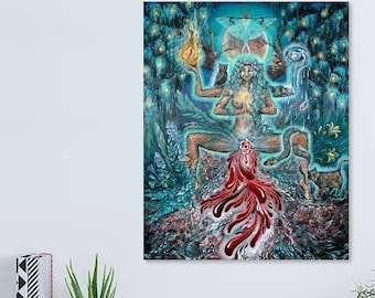 Goddess Art, Yoga, Feminist Art, Visionary Art, Witch Art, Poster Print, Divine Feminine, Moon Cycle, Menstruation, Womb Art, Blood Magic