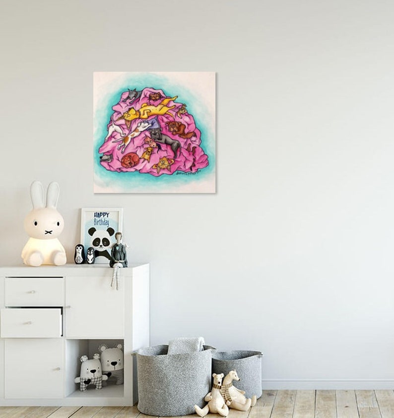 Dog Art Poster Print, Dog Mom Art, Dog Lover Gift, Dog Bed Illustration, Whimsical Art, Kids Room Decor, Gift For Her, Psychedelic Art image 3