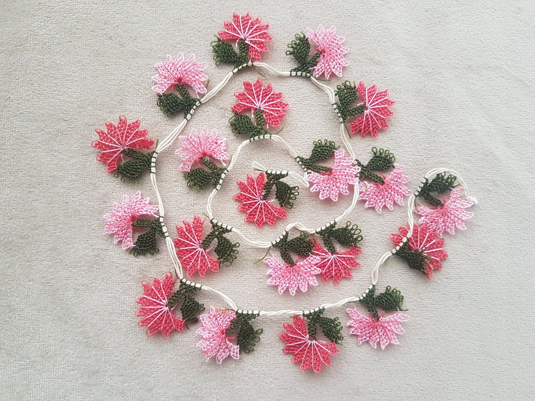 Needle Lace Flowers Salmon Pink 20 Pieces Oya Etsy