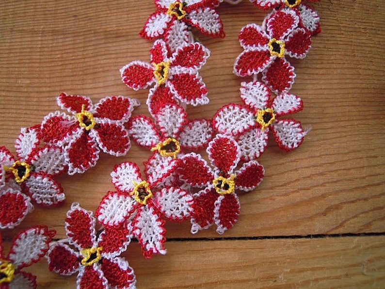 red oya flowers handmade turkish needle lace flower 20 pieces