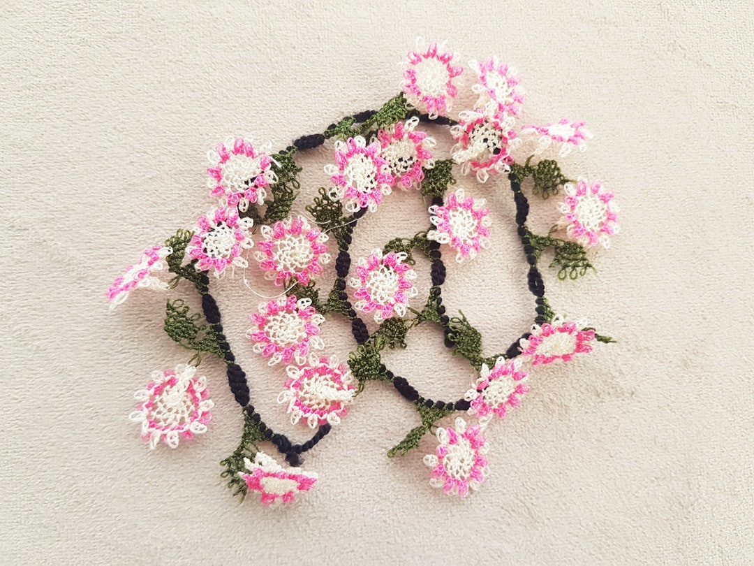 Handmade Needle Lace Flowers 20 Pieces White Pink Oya Flower Etsy