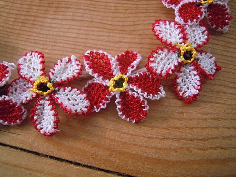 red oya flowers handmade turkish needle lace flower 20 pieces