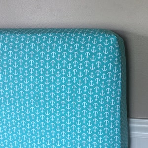 READY TO SHIP Fitted Crib Sheet in Medium Teal and White Anchors Nautical Dark Mint Green Gender Neutral Baby Toddler Sail Ocean