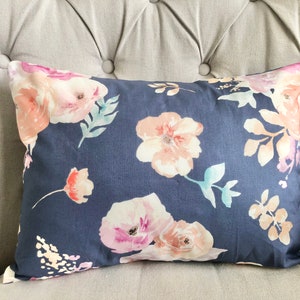 READY TO SHIP 12&quot; x 16&quot; Pillow Cover Watercolor Flowers Blue Pink Salmon Mint Airy Nursery Baby Girl