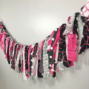 READY TO SHIP Shabby Chic Garland Banner in Hot Pink, Black and White